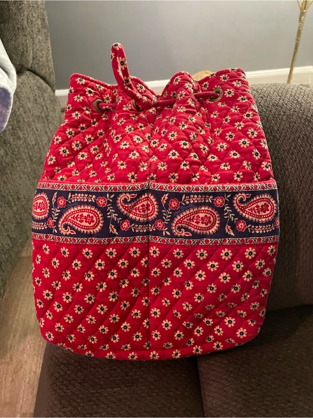 Vera Bradley Quilted Red Floral Drawstring Backpack